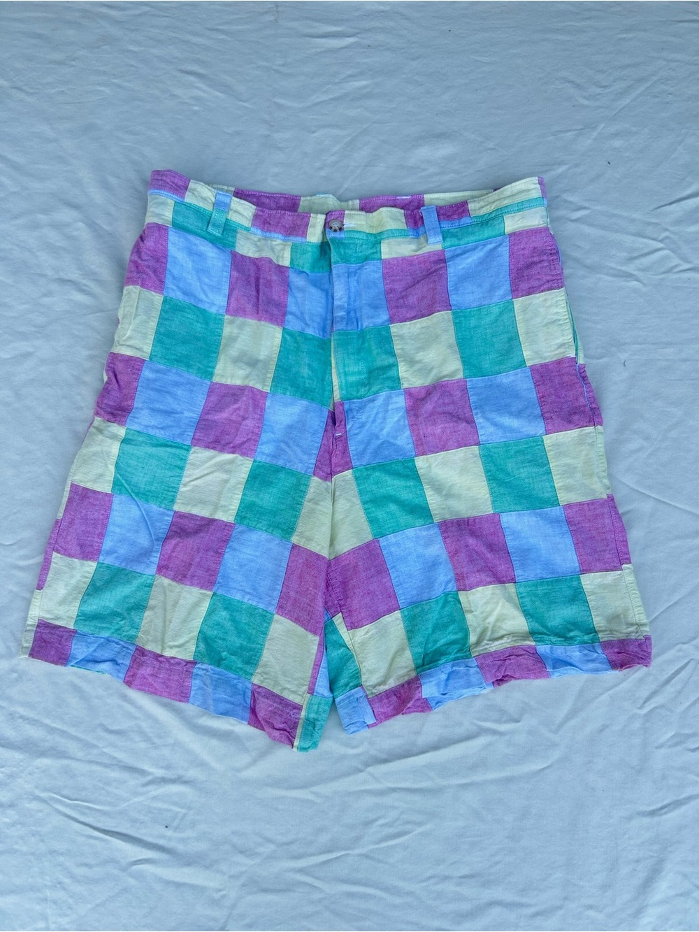 Men's Checkerboard Pastel Cotton Shorts - Purple, Teal, Light Blue
